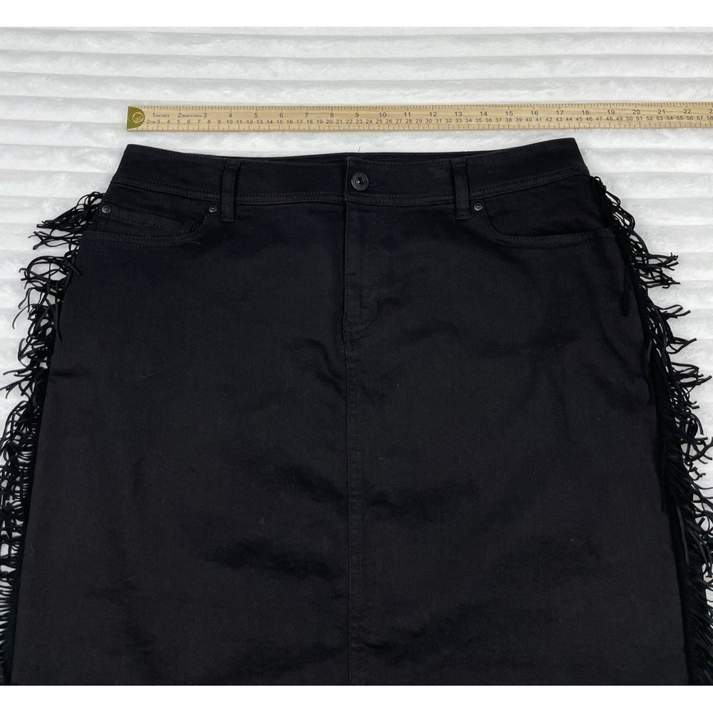 INC International Concepts Women's Fringe-Trim Denim Black Skirt Size 14 Western - Picture 2 of 9